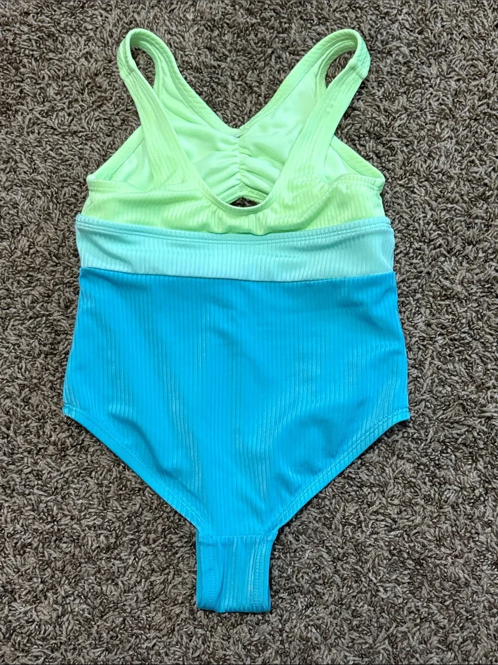 Justice Lime & Turquoise Ribbed One-Piece Swimsuit